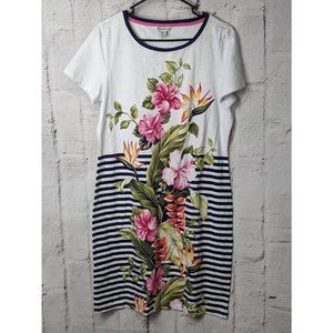 Tommy Bahama White Navy Striped Floral Midi Dress